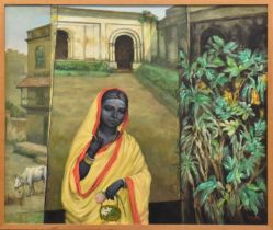 † ISHA MAHAMMAD (born 1933); oil on canvas, 'Departing Lakshmi', signed and dated '97, also