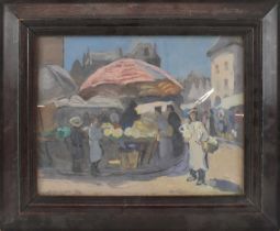 MILLY CHILDERS (1866-1922); oil on board, market scene with figures, signed and dated 1914, 31.5 x