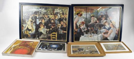 A group of ten decorative pictures and prints, including watercolours, two oils, two abstract oils