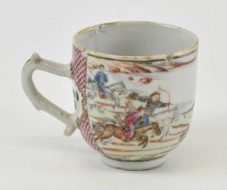 An 18th century Chinese Export porcelain cup decorated with a hunting scene, height 6.5cm. Condition