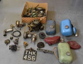 MOTORCYCLE INTEREST; a collection of items including engine, fuel tanks, number plates, parts etc.