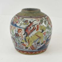 An 18th century Chinese porcelain clobbered jar decorated in underglaze blue and overglaze enamels