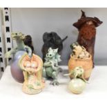 A collection of eight assorted Studio Pottery figures/ornaments.