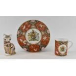 ROYAL CROWN DERBY; an Imari decorated cat paperweight with gold seal mark to base, height 13cm,