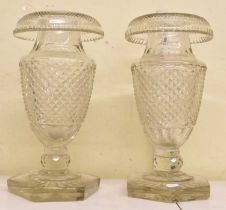A large pair of 20th century cut glass vases, height 35cm.