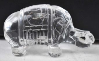A Chinese carved rock crystal model of an elephant, length 11cm.