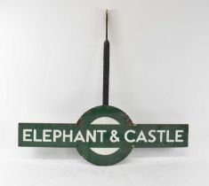 A vintage green painted Elephant & Castle railway station sign, width 92cm, height 33cm.