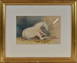 † PHILIP SAUNDERS; watercolour, stable scene of resting horse, indistinctly signed lower right, 17.5
