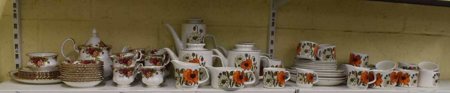 ROYAL ALBERT; a part tea service decorated in the 'Old Country Roses' pattern, comprising teapot,