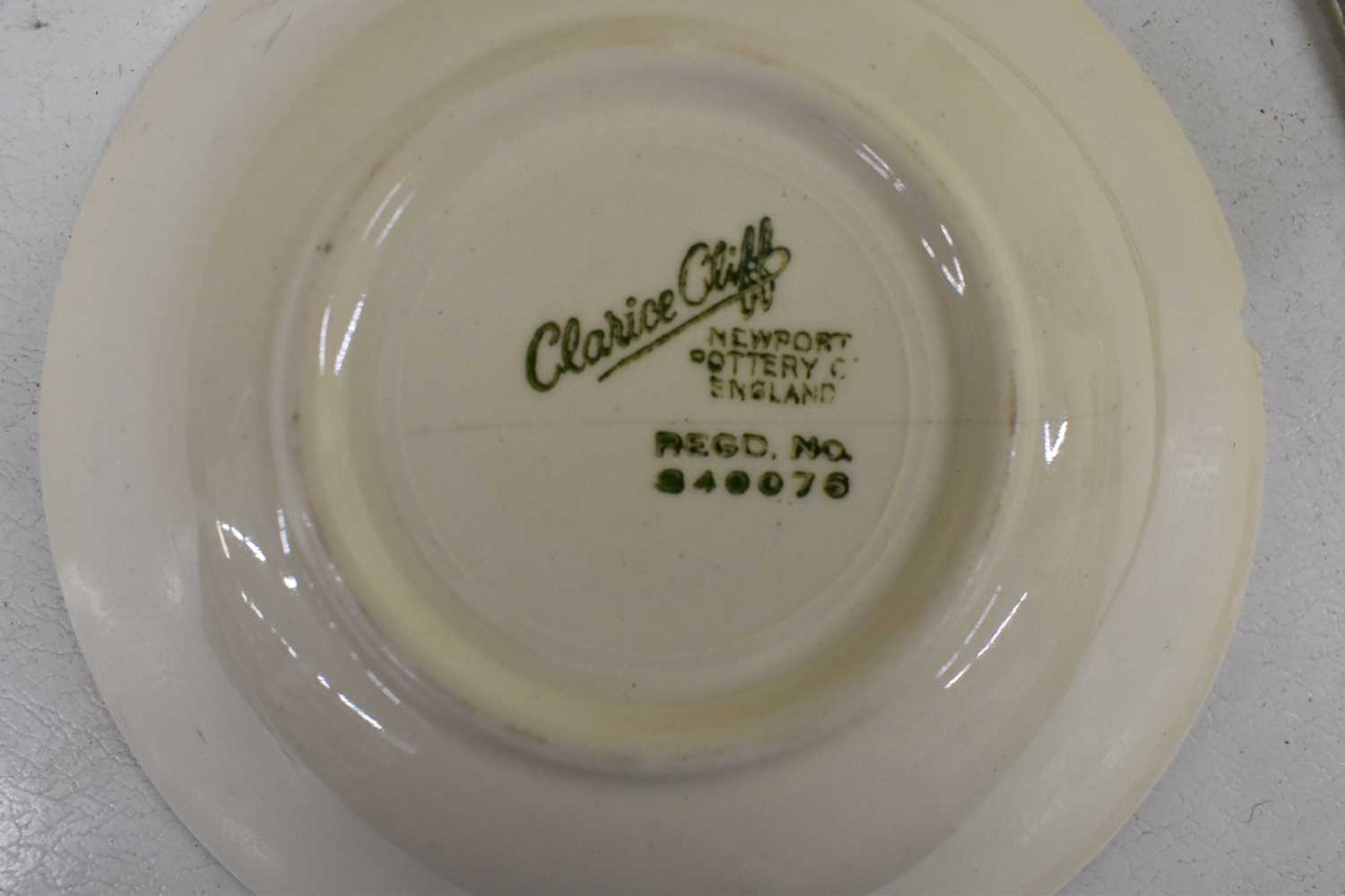 CLARICE CLIFF FOR NEWPORT POTTERY; a part tea and dinner service comprising two teacups, three - Image 3 of 5