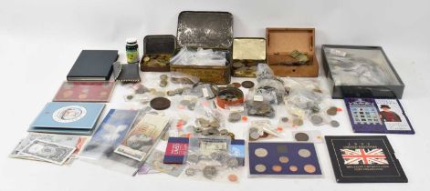 A large quantity of sundry coins, including pennies, threepenny bits, sixpences etc.