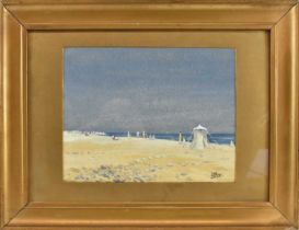 † JOSEPH WEST (1881-1958); early 20th century watercolour, coastal scene, figures by a coastline,