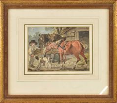 JOHANN CONRAD GESSNER (1764-1826); early 19th century watercolour, rural scene, two horses and a dog