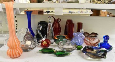 A group of twenty-four pieces of art glass, including vases, dishes, ashtrays, figures etc.