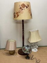 Lighting to include a Tiffany style lamp, studio pottery lampbase, turned wood floor lamp and a
