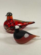 OIVA TOIKKA, FINLAND FOR IITTALA; two studio glass birds, ruby bird with redstart, signed to base