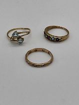 Three 9ct yellow gold dress rings, combined approx. 5.6g (3).