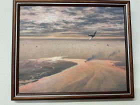 MILITARY AND AERONAUTICAL INTEREST; eight photographs and a painting, including an oil on board