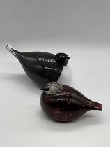 OIVA TOIKKA, FINLAND FOR IITTALA; two studio glass birds, eider duck and another, signed to base