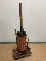 A large copper clad and mahogany based wooden clad scratch-built static engine, height approx.