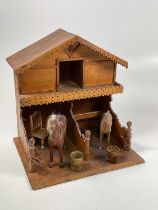 A French Lenoble stable in varnished wood, the half timbered upper storey with central door and