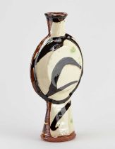 DYLAN BOWEN (born 1967); a slip-decorated earthenware bottle, inscribed signature, height 36.5cm,