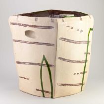 ALISON BRITTON (born 1948); 'Crate', a large earthenware vessel covered in red clay slip and matt