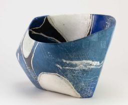 CAROLYN GENDERS (born 1957); 'Blue Chalcedony Vessel', a white earthenware vessel with terra