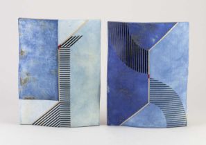 REGINA HEINZ (born 1957); 'In Perspective', a pair of cast stoneware wall pieces decorated with