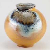 LISA HAMMOND (born 1956); a soda-glazed stoneware moon jar partially covered in titanium slip,