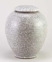 CHRIS BRAMBLE (born 1958); 'Jar of Plenty', a stoneware jar and cover covered in white crackle