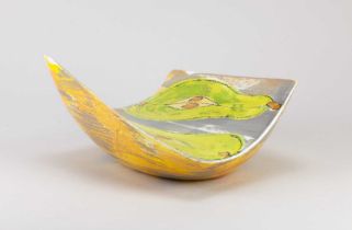 LISA KATZENSTEIN (born 1956); a tin-glazed Maiolica slip-cast earthenware wave bowl decorated with