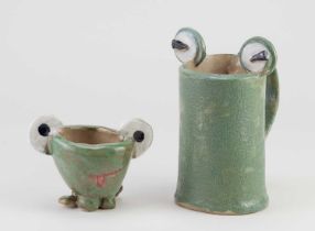 LILYAH, age 9; 'Froggy', a stoneware mug covered in green glaze with applied 'frog eyes' to the rim,