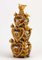 DOUG FITCH (born 1964); 'Three-Chamber Moneybox', a three-tiered slipware moneybox with whistling