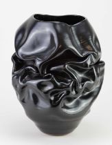 NICHOLAS ARROYAVE-PORTELA (born 1972); 'No. 107 Small Black Crumpled Form', a stoneware vessel