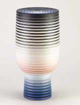 JIN EUI KIM (born 1977); 'OPject', an earthenware double cylindrical form with banded painted engobe