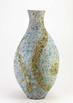 JULIAN KING-SALTER (born 1954); a large stoneware bottle with textured surface covered in polychrome