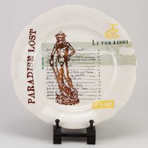 STEPHEN DIXON (born 1957); 'Paradise Lost', a tin-glazed Maiolica earthenware plate decorated with