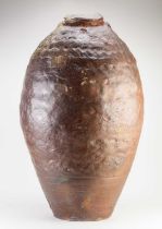 CHARLES BOUND (born 1939); a monumental wood-fired stoneware lugged bottle partially covered in