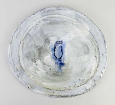 CLAIRE CURNEEN (born 1968); a stoneware plate/wall piece covered in porcelain slip and decorated