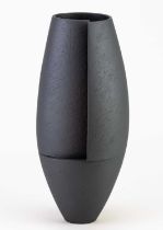 ASHRAF HANNA (born 1967); 'Cut and Altered Vessel Form', an earthenware vessel with textured black