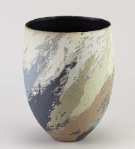 CLARE CONRAD (born 1949); a stoneware vessel with textured surface covered in vitreous slips,