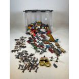 A collection of vintage toys including Dinky, diecast vehicles, lead figures, various other loose