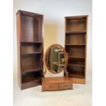 An oval dressing table swing mirror with drawers and 2 bookcases