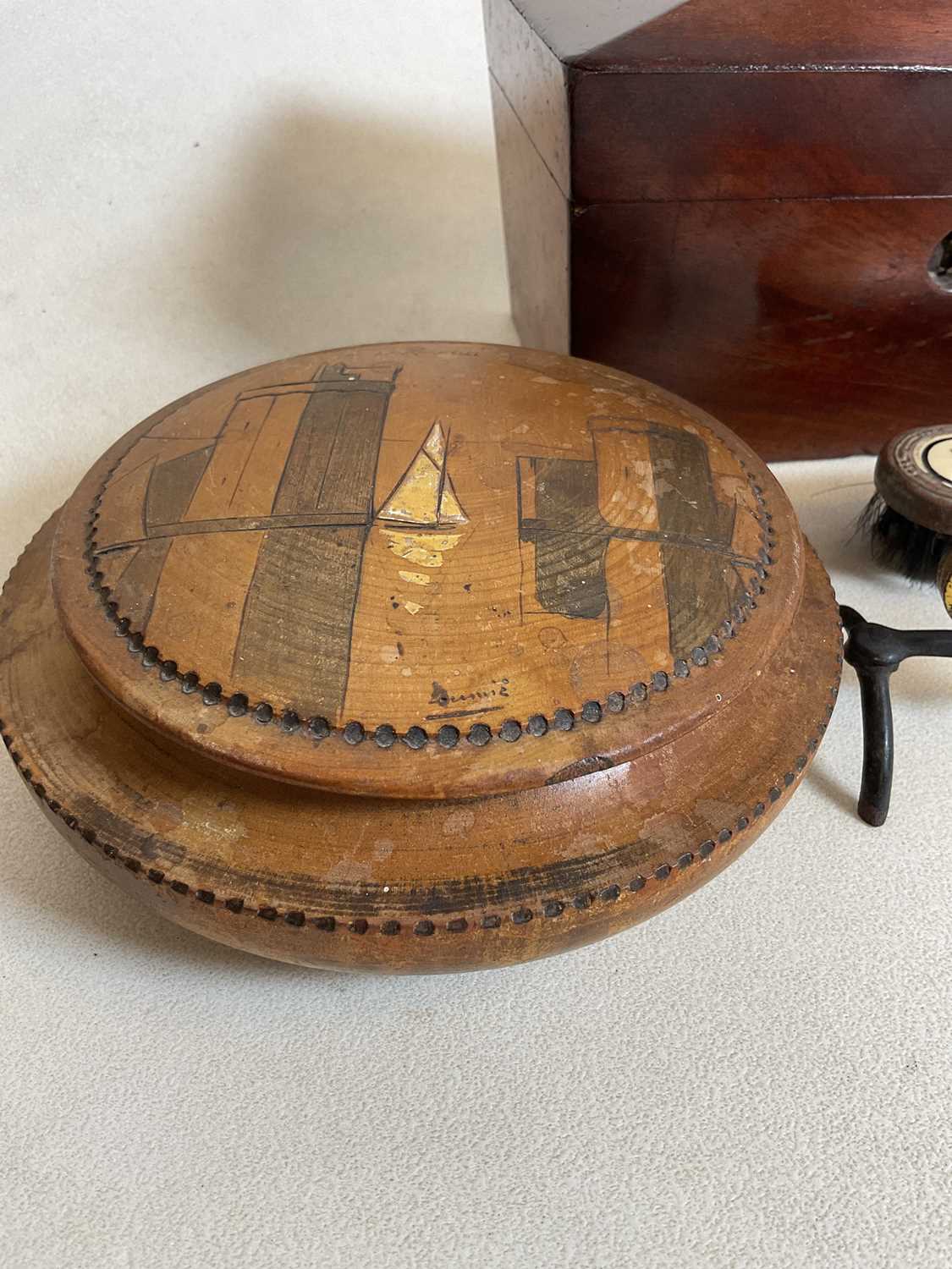 A Victorian tea caddy and other treen and metal items - Image 2 of 9