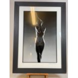 † JOHN SWANNELL; a signed limited edition black and white photographic print, female nude holding