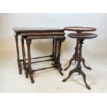 A nest of three occasional tables and two wine tables