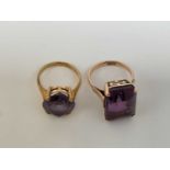 A 14ct yellow gold amethyst dress ring, size L 1/2, approx. 7.1g, and a yellow metal dress ring,