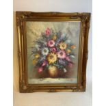 † B TRACY; oil on canvas, floral still life, signed lower right, 75 x 65cm, in gilt frame