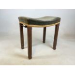 A George VI limed oak Coronation stool with original padded dished seat, height 48cm, width 46cm.